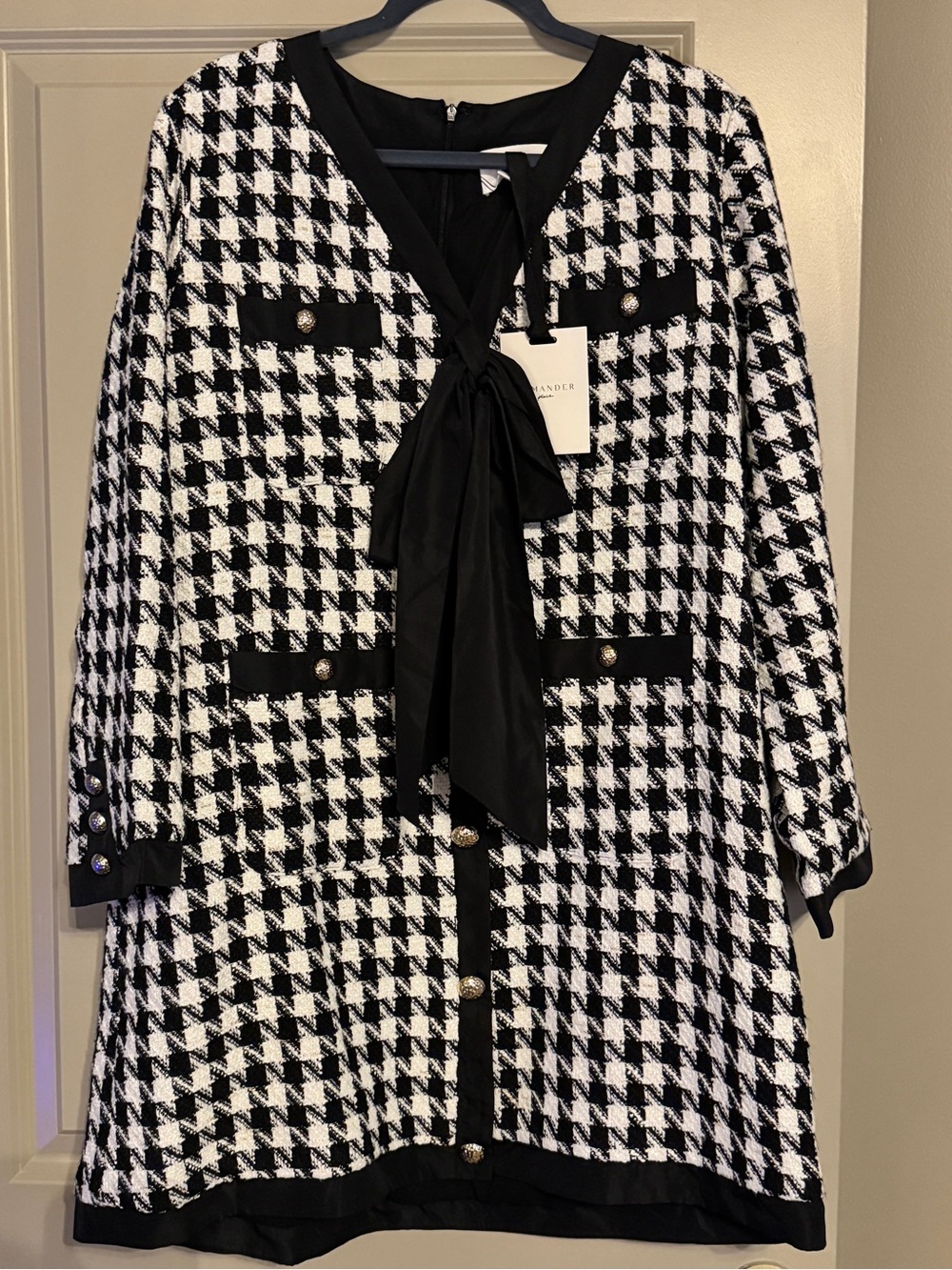 Black & White Houndstooth Tie-Neck Dress—Pomander for Tuckernuck